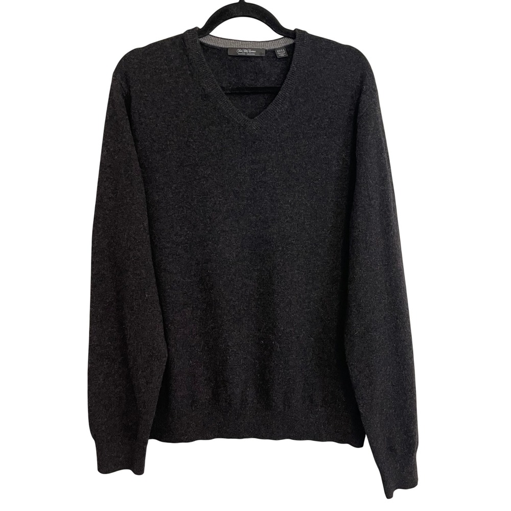 Saks Fifth Avenue Mens Charcoal Grey 100% Cashmere V-Neck Sweater XL Long Sleeve